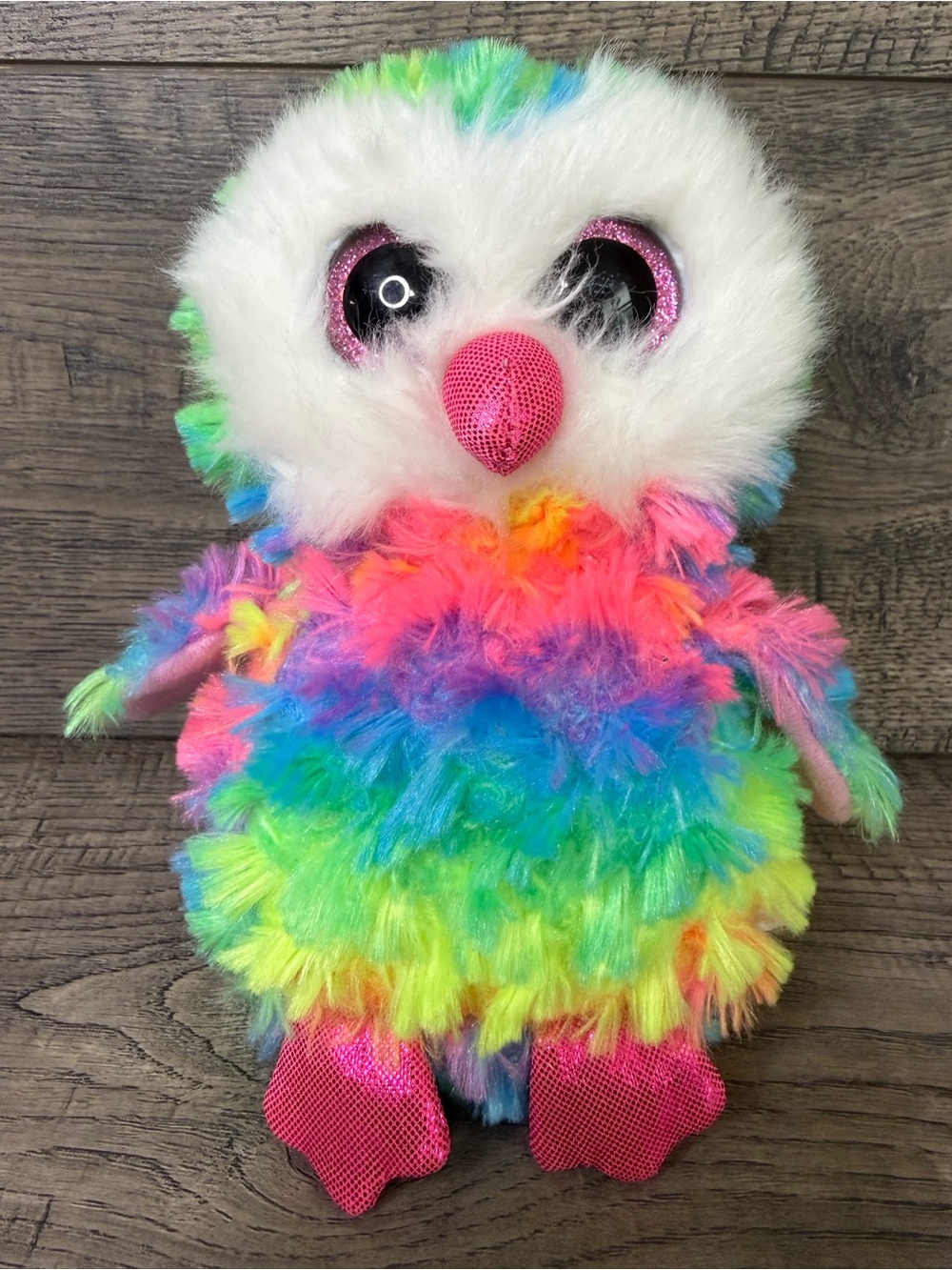 Owen the Owl Rainbow Beanie Boo By TY Plush Stuffed Animal